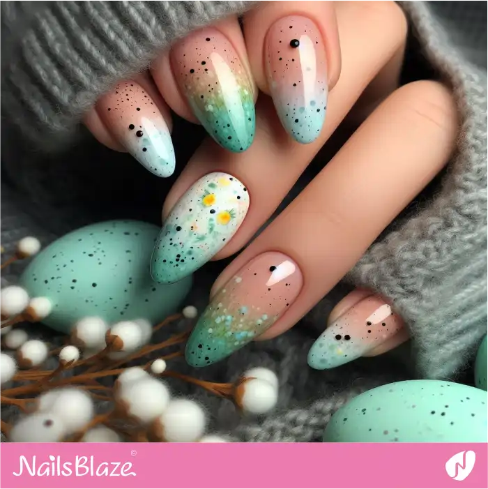 Easter Eggshell Design on Green Ombre Nails | Easter Nails - NB3540